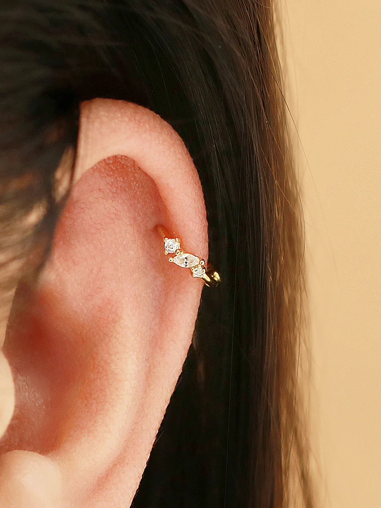 925 Silver Mini Cubic Hoop Earring - Image 6