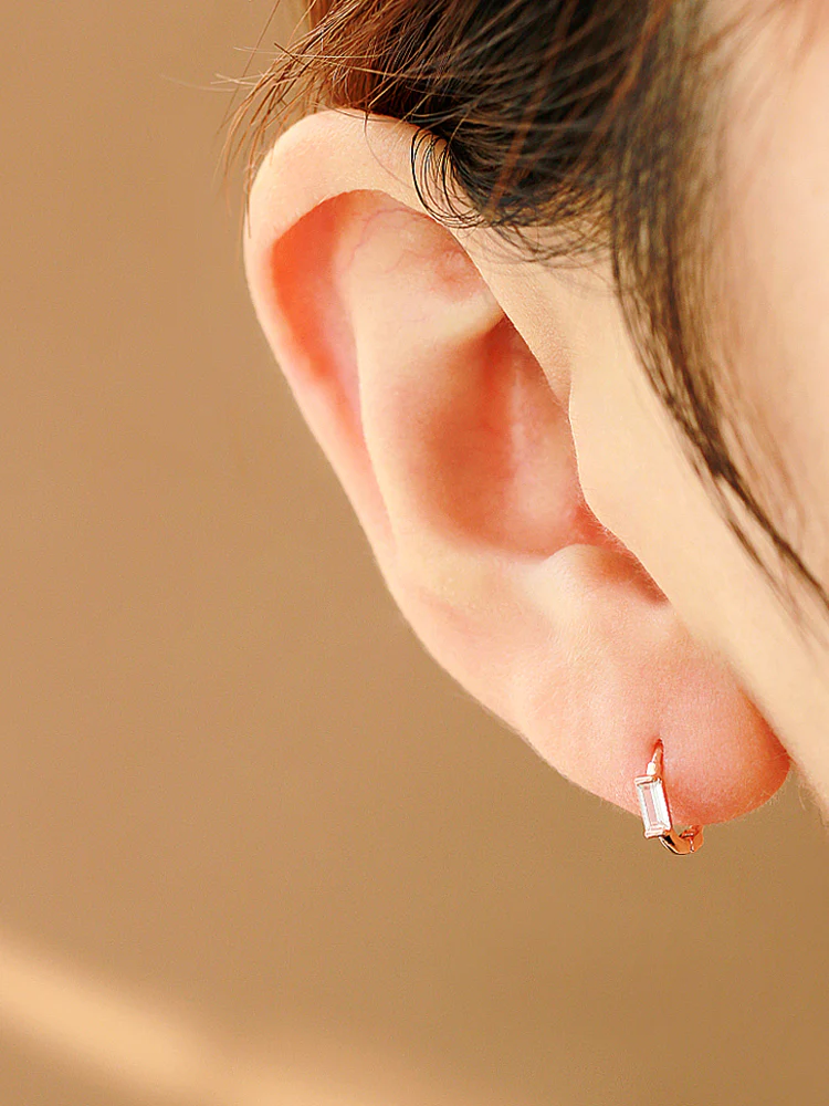 925 Silver Mini Cubic Hoop Earring - Image 7