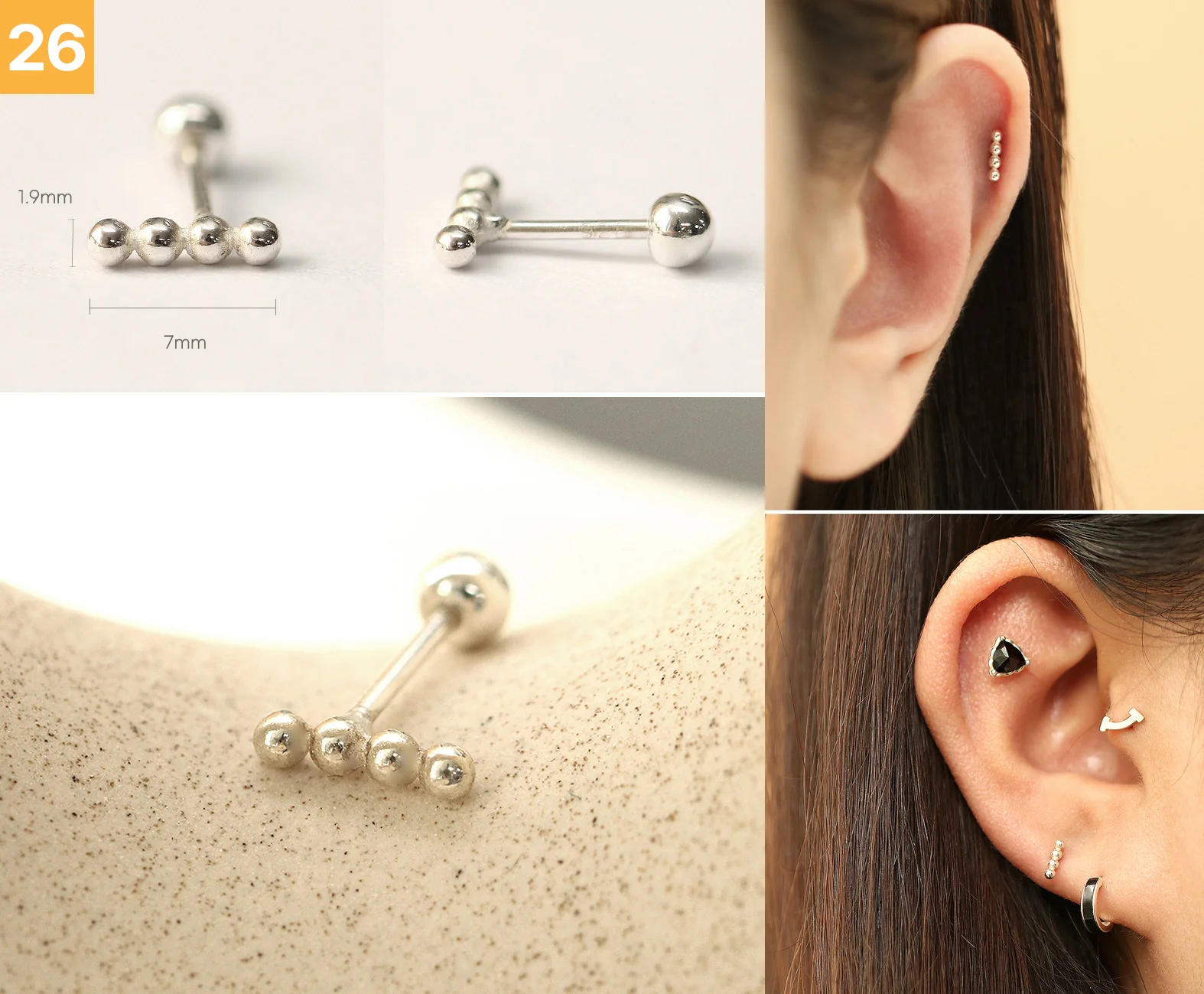 925 Silver Simple Daily Cartilage Earring 20G - Image 27