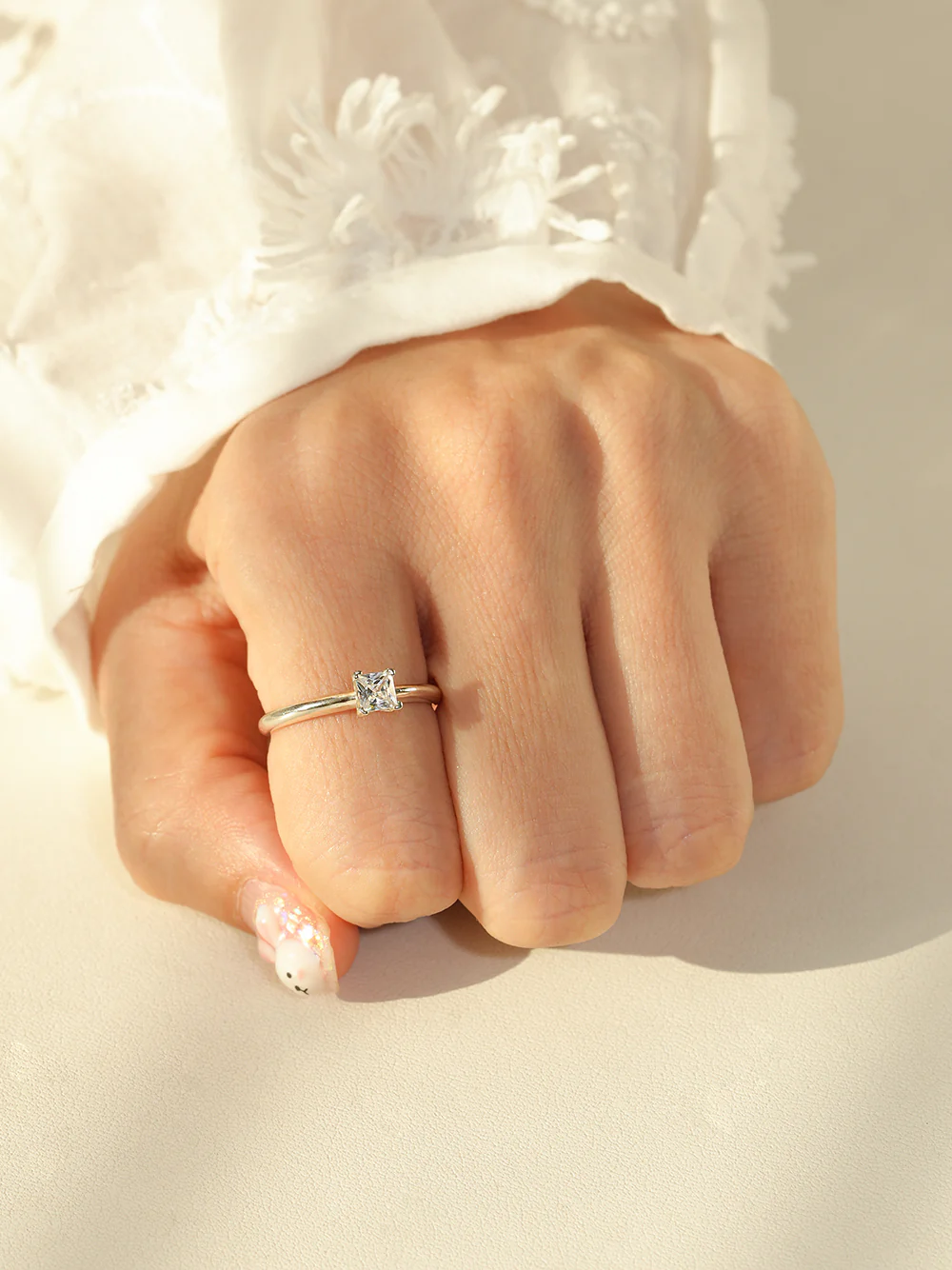 925 Silver Square Crystal Ring - Image 6