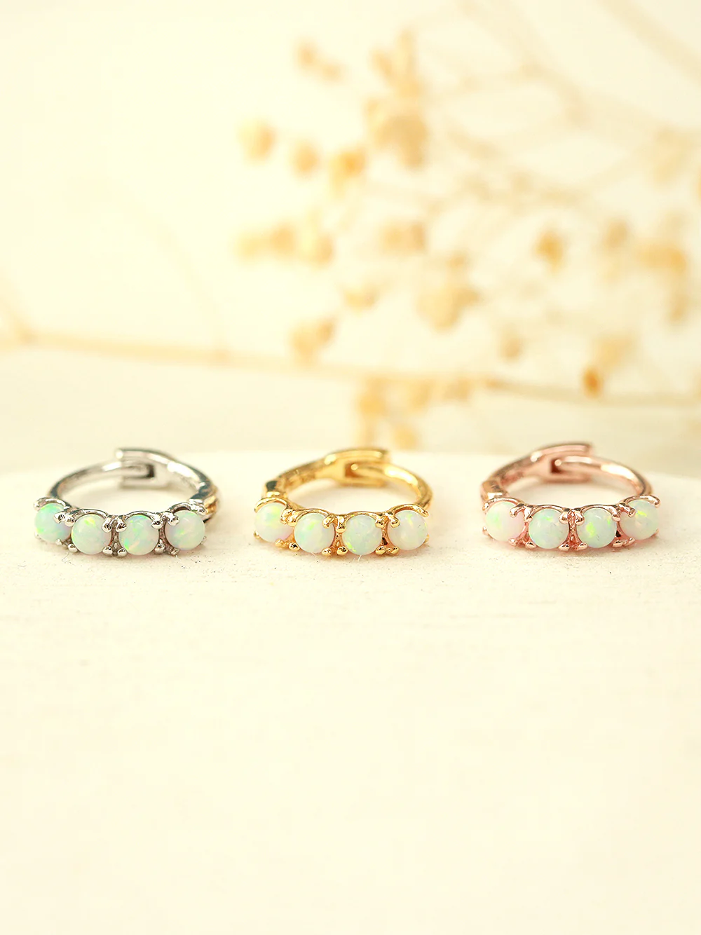 925 Silver Synthetic Opal Hoop Earring - Image 2