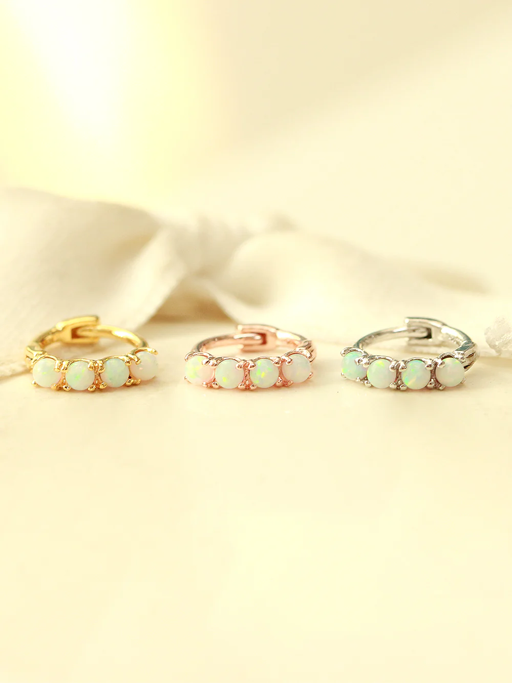 925 Silver Synthetic Opal Hoop Earring - Image 5