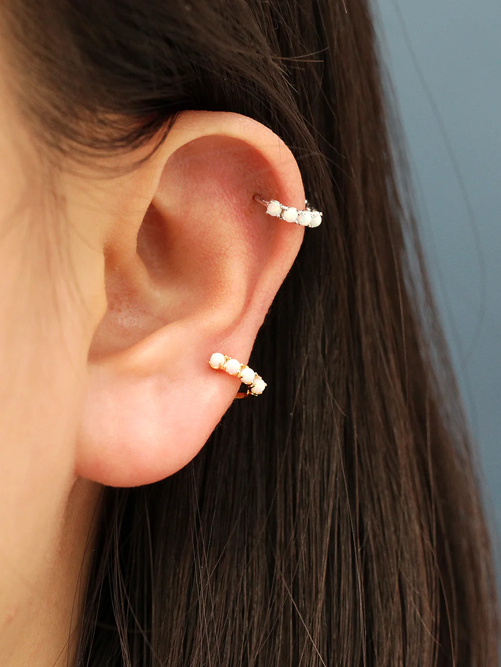 925 Silver Synthetic Opal Hoop Earring - Image 7