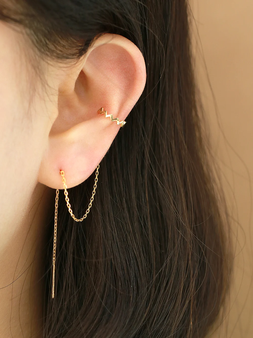 925 Silver Zigzag Long Chain Ear Cuff