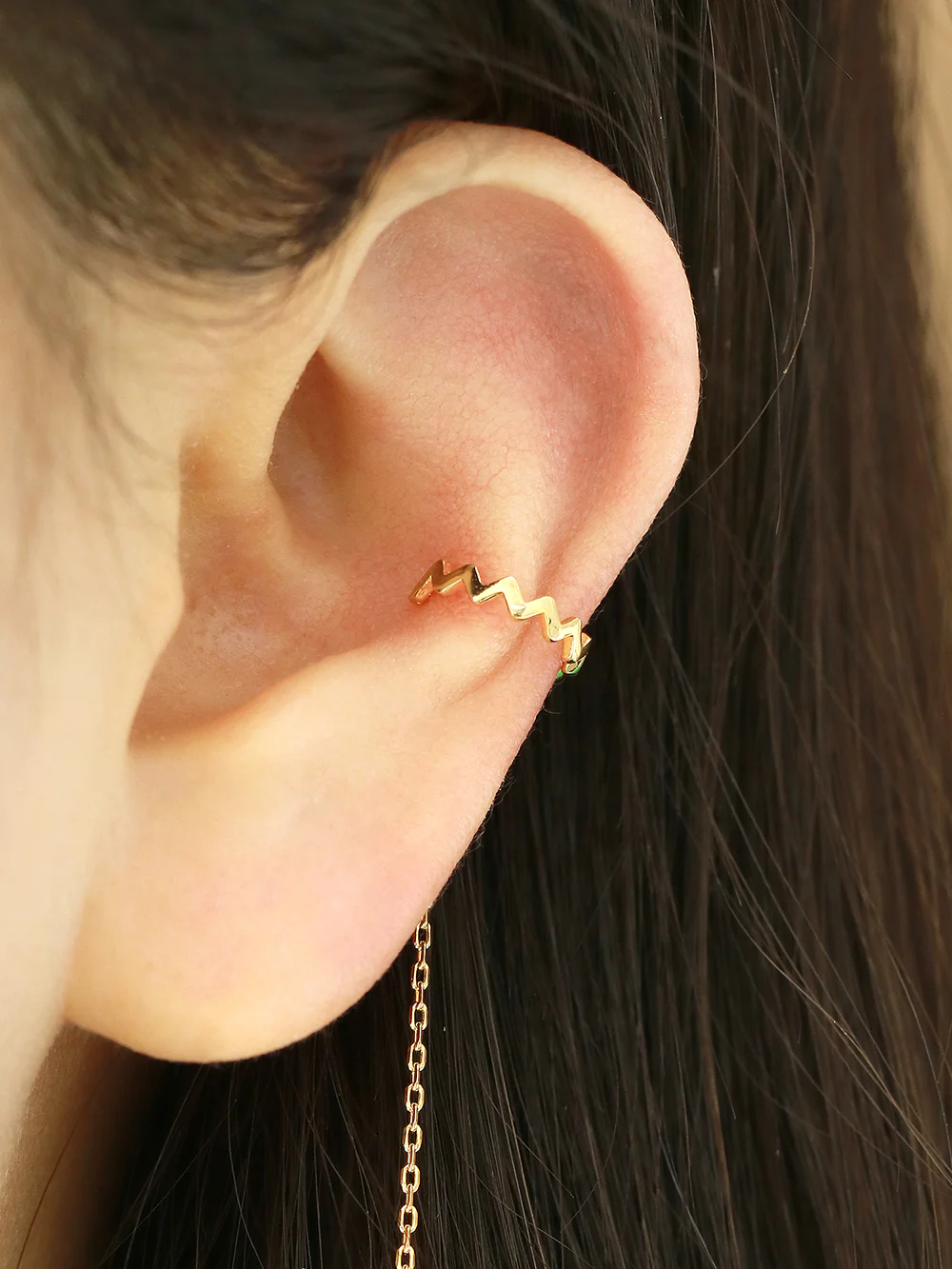 925 Silver Zigzag Long Chain Ear Cuff - Image 4