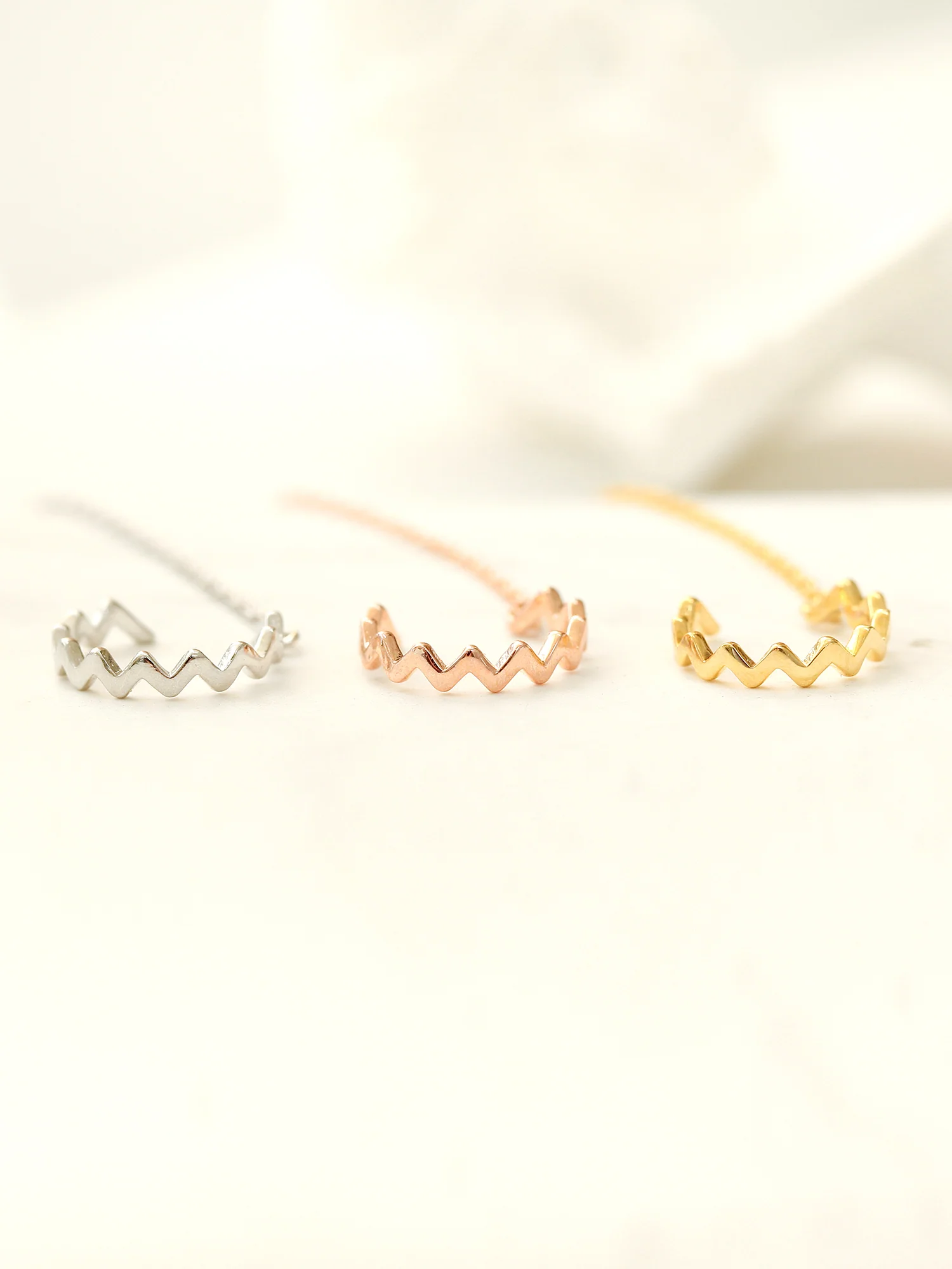 925 Silver Zigzag Long Chain Ear Cuff - Image 6