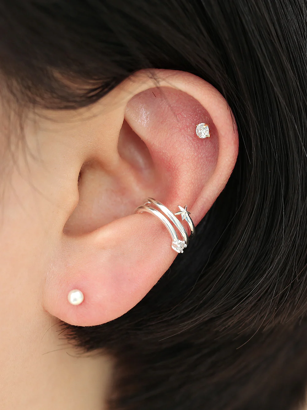 925 Silver Triple Cubic Star Ear Cuff - Image 2