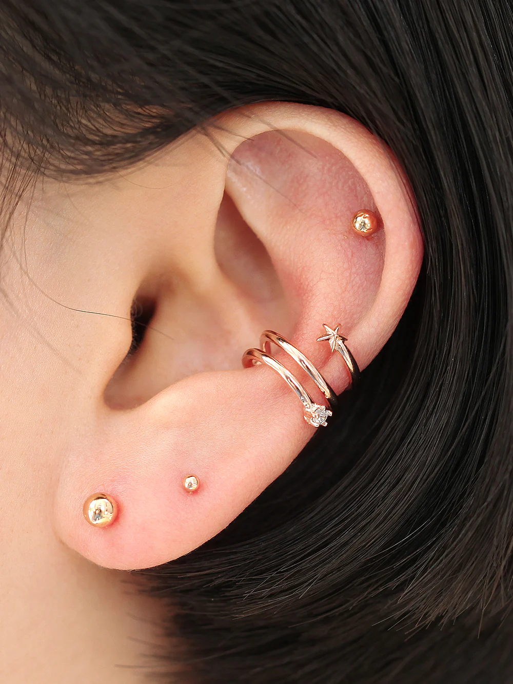 925 Silver Triple Cubic Star Ear Cuff - Image 3