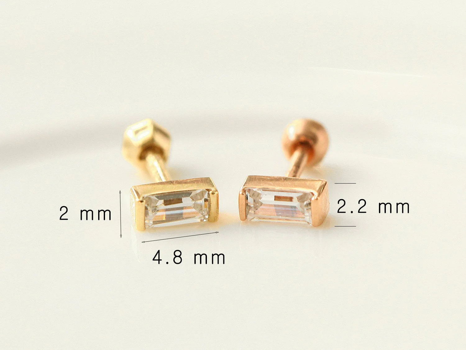 14K Gold Baguette CZ Bar Cartilage Earring 18G16G - Image 10