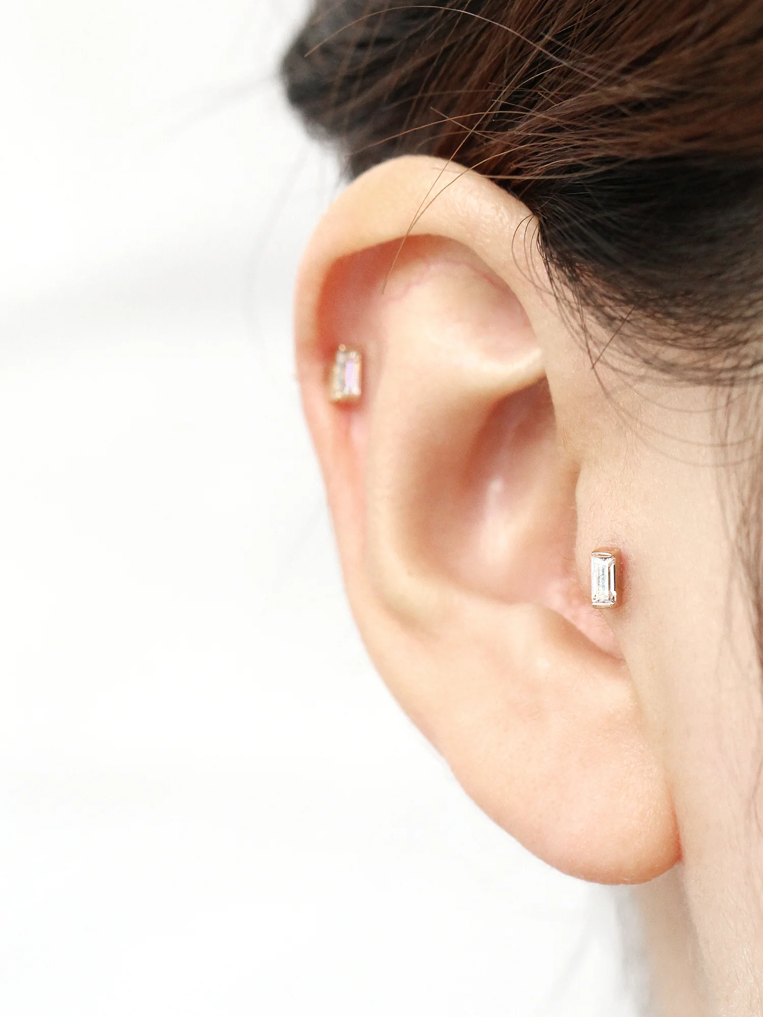 14K Gold Baguette CZ Bar Cartilage Earring 18G16G - Image 8