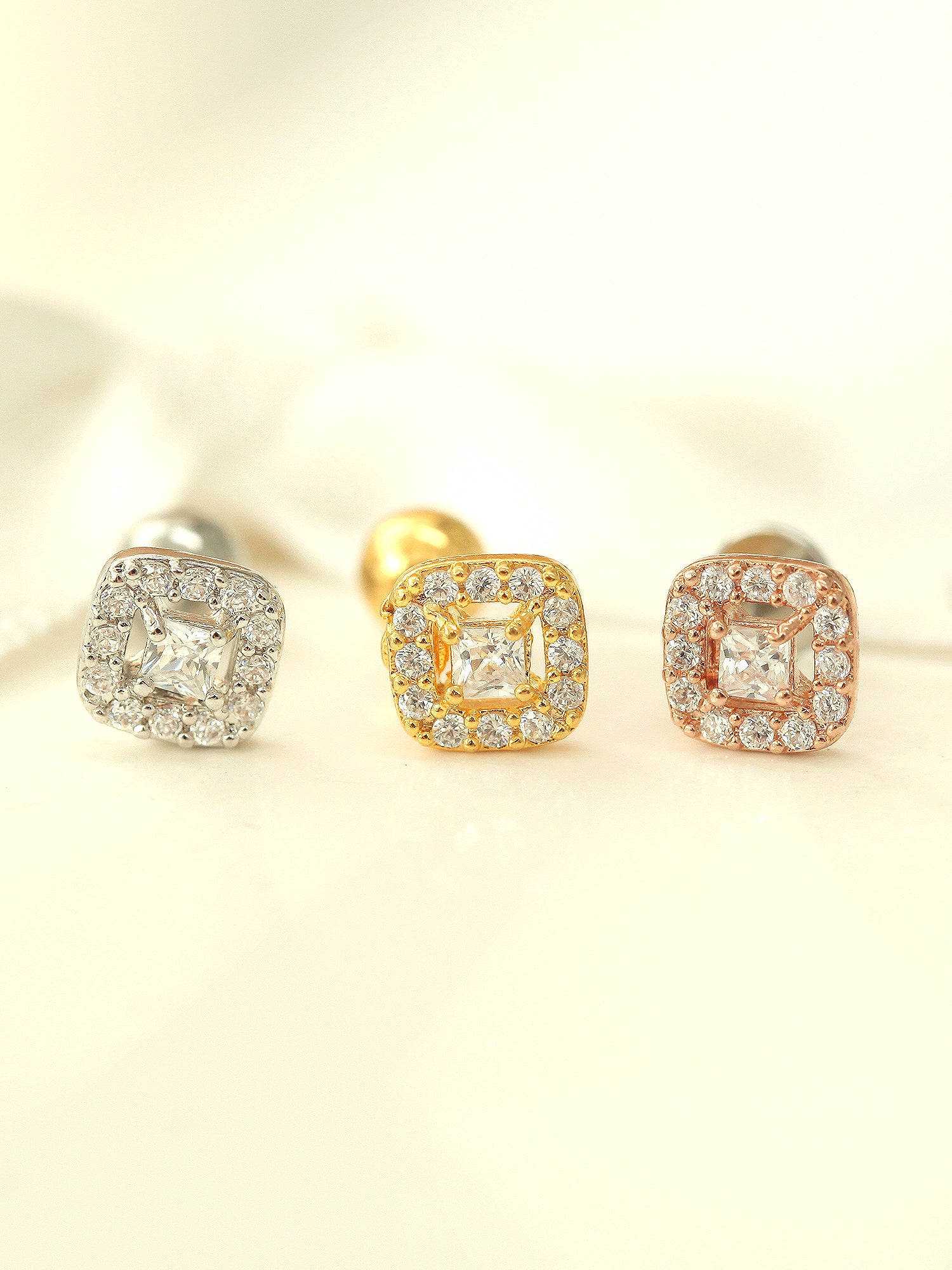 Classic Square CZ Stud Piercing