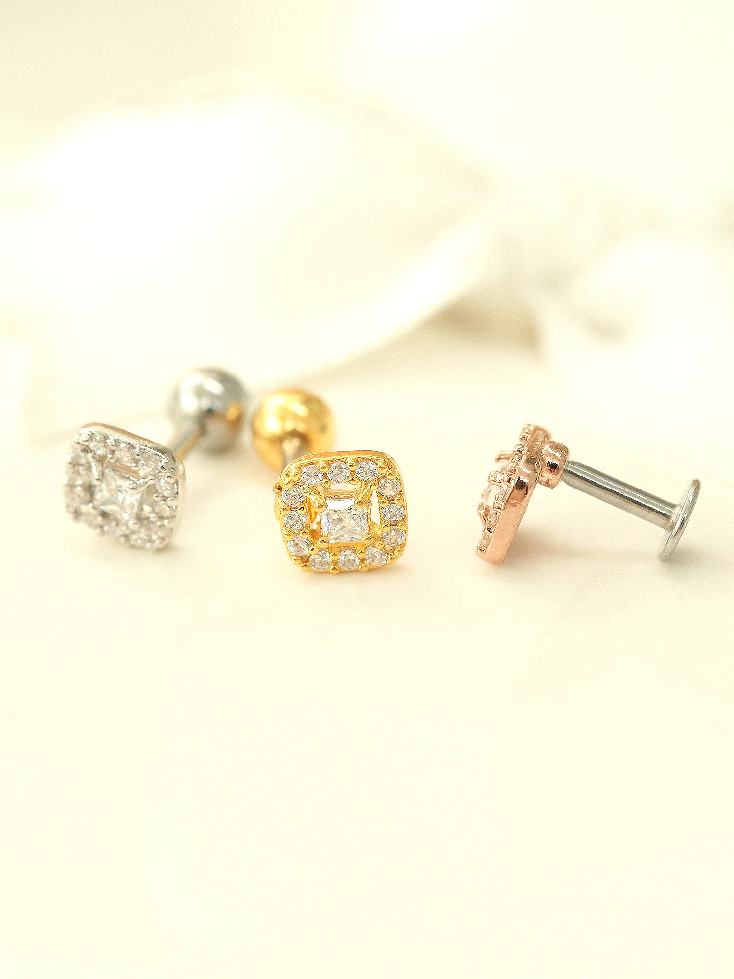 Classic Square CZ Stud Piercing - Image 2