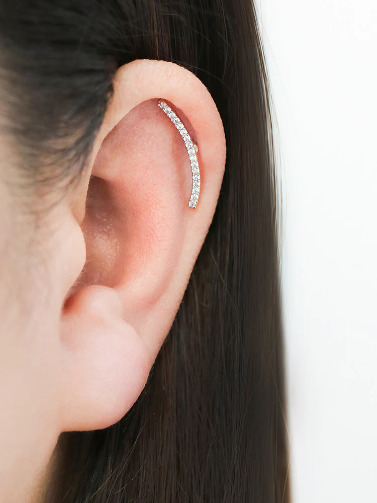Curve Bar CZ Cartilage Earring - Image 4