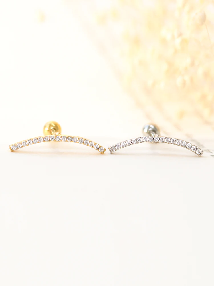 Curve Bar CZ Cartilage Earring - Image 7