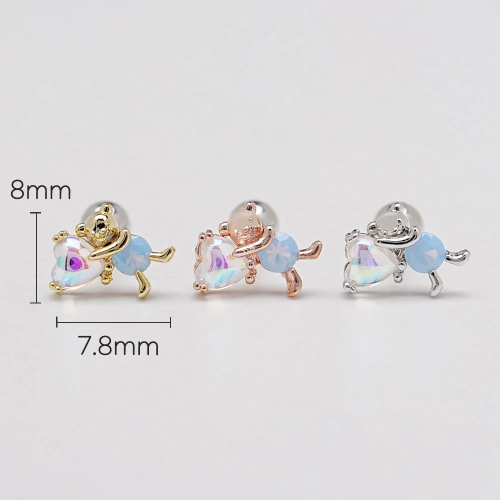 Heart Bear Cartilage Ear Piercing 18G16G - Image 3