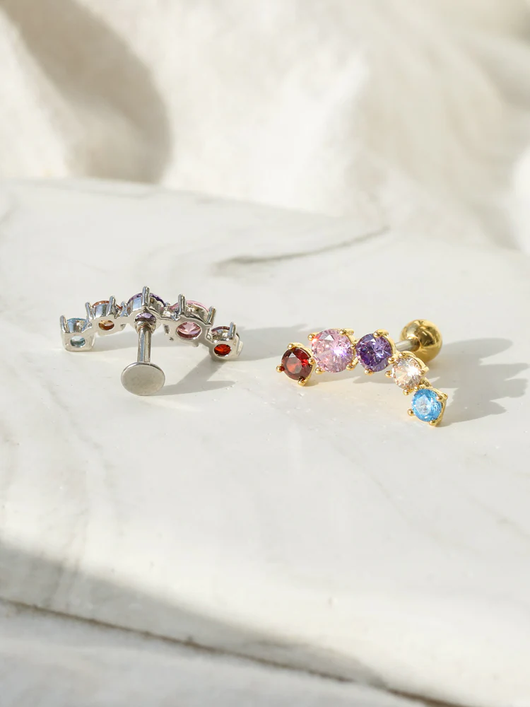 Rainbow CZ Cartilage earring - Image 4