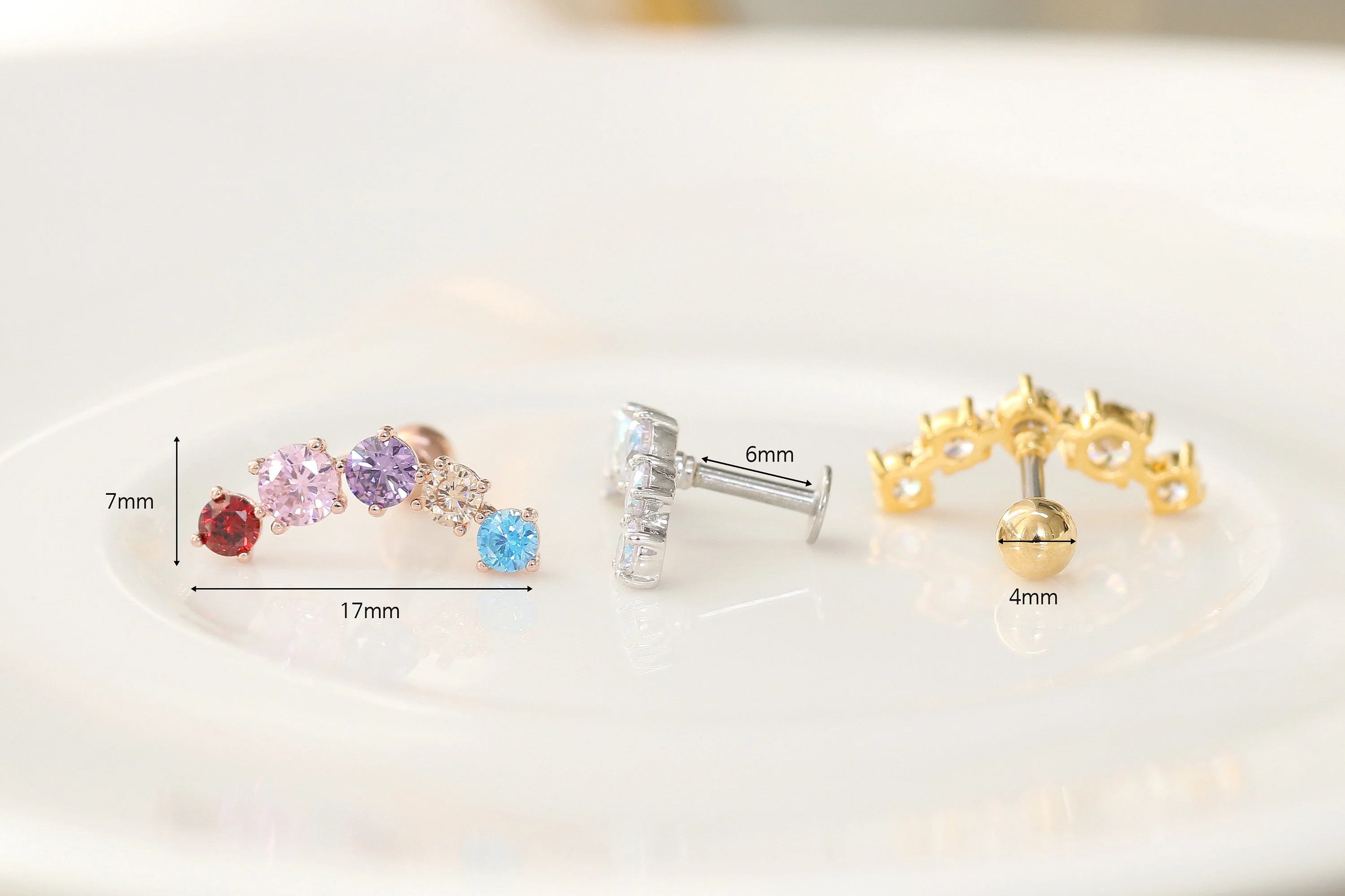Rainbow CZ Cartilage earring - Image 8