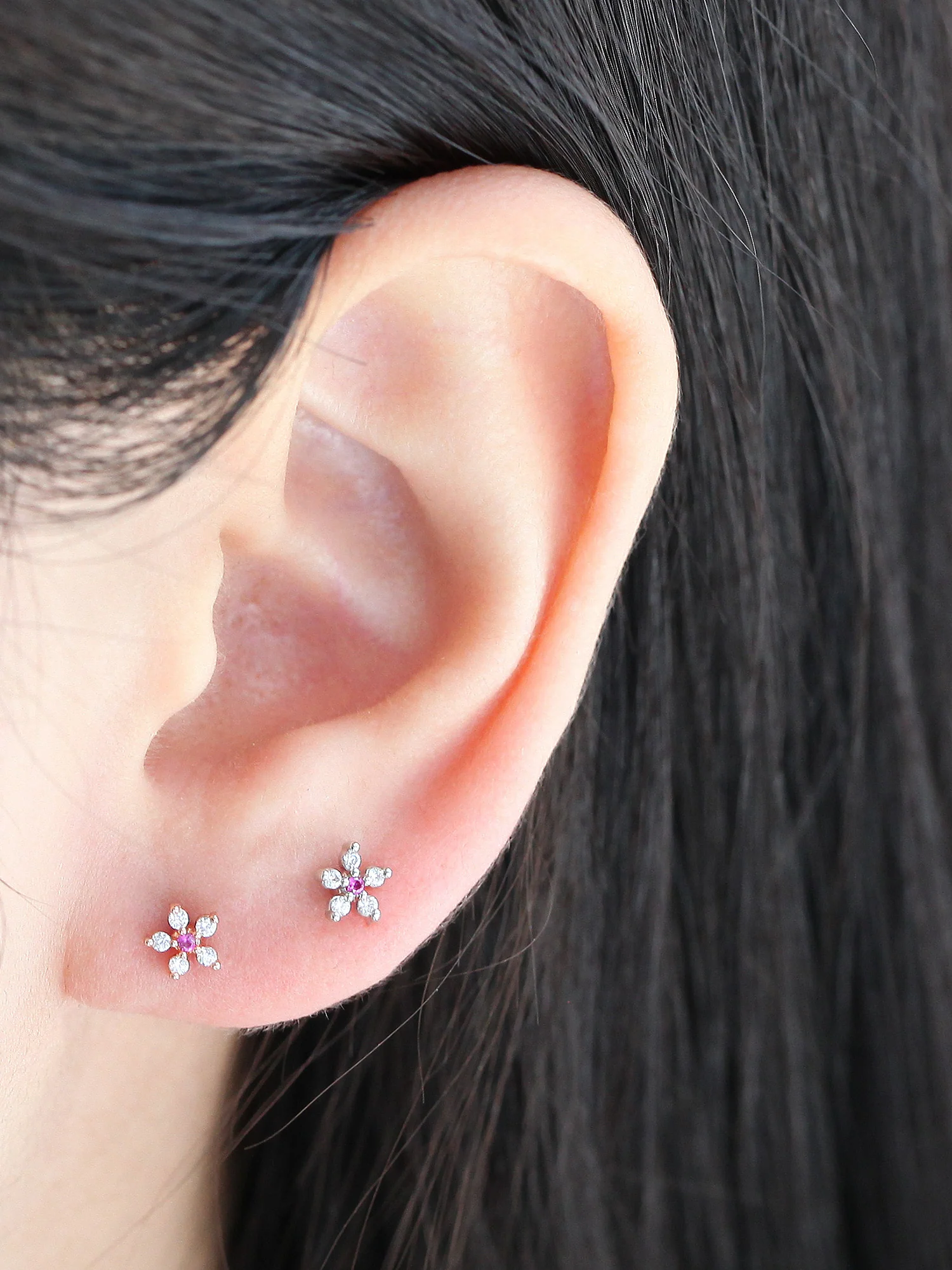 Ruby Flower Cartilage Earrings - Image 2