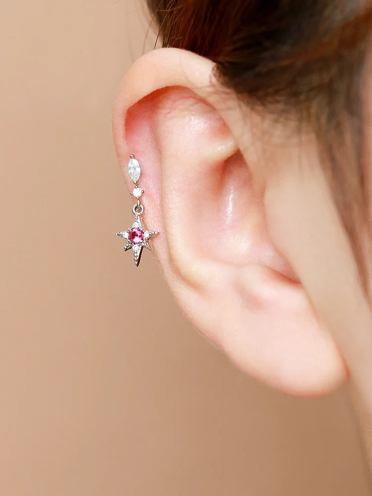 Ruby Starburst Drop Cartilage earring
