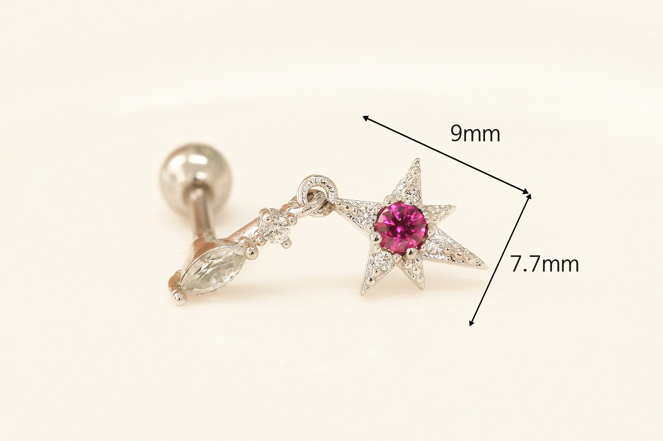 Ruby Starburst Drop Cartilage earring - Image 10