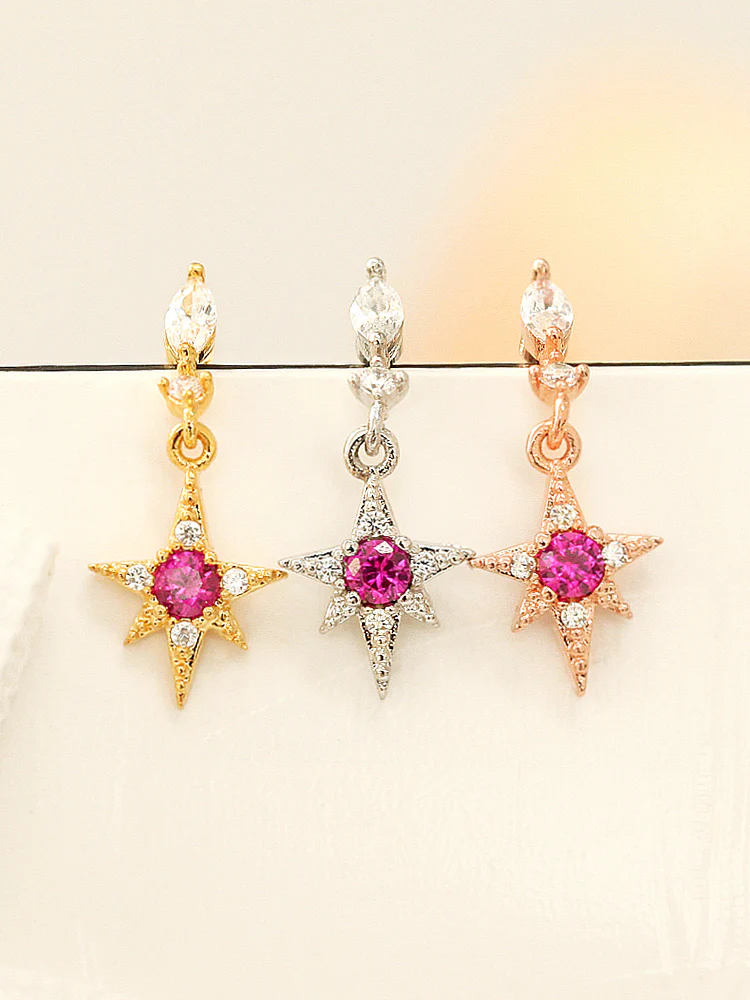 Ruby Starburst Drop Cartilage earring - Image 2