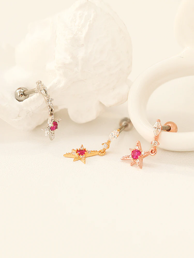 Ruby Starburst Drop Cartilage earring - Image 4