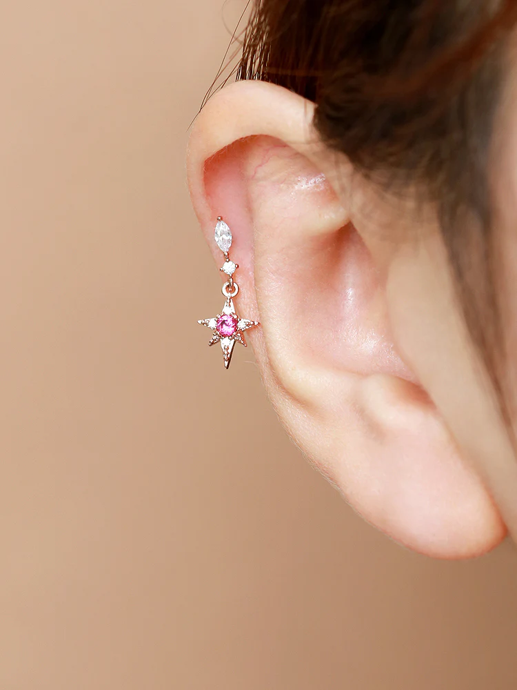 Ruby Starburst Drop Cartilage earring - Image 7