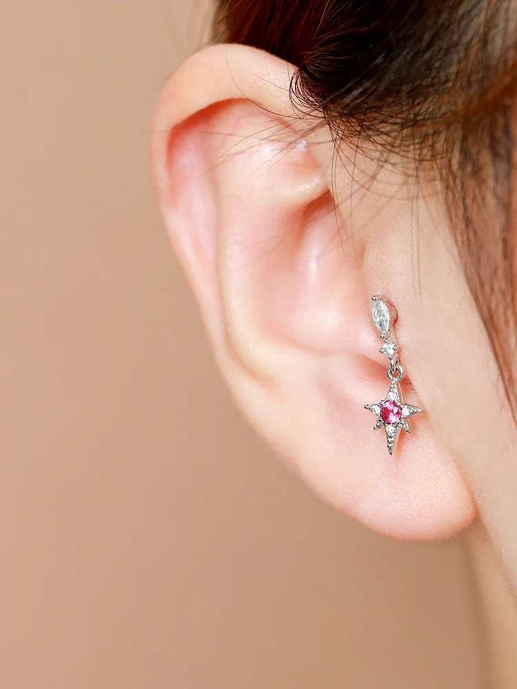 Ruby Starburst Drop Cartilage earring - Image 8